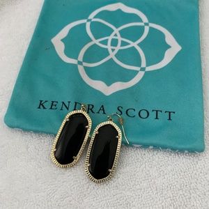 Elle Gold Drop Earrings in Black Opaque Glass